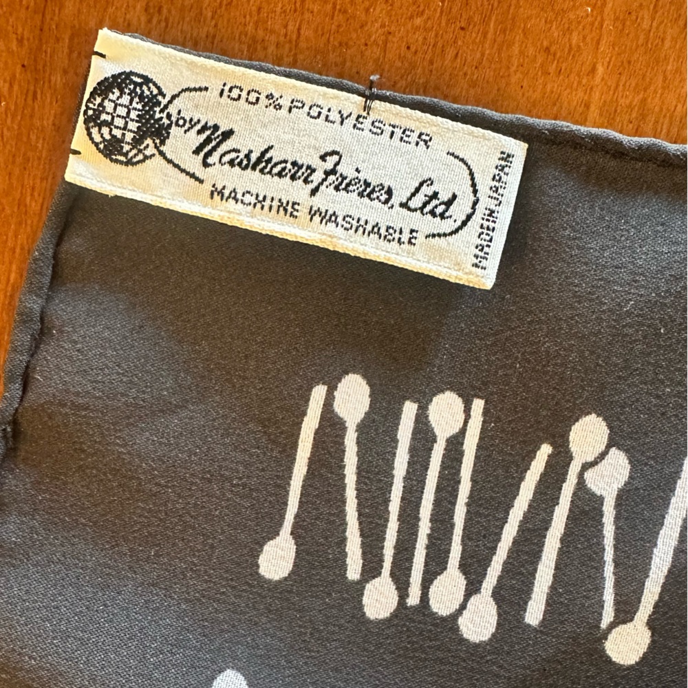Vintage Japanese Nasharr Freres Scarf – Navy & White Matchstick Print - Picture 3 of 3